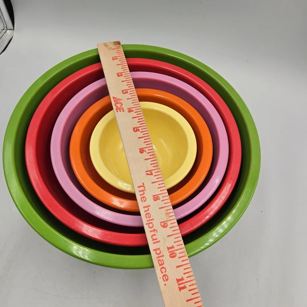 Melamine Ware 5 Piece Multicolor Plastic Nesting Bowl Set Rubber Ring Bottom